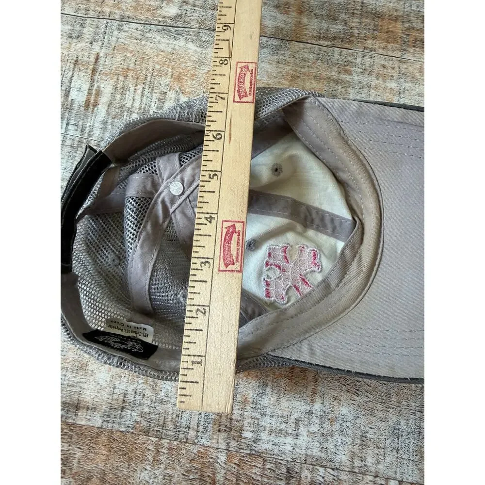 Katydid Gray Distressed Y2K Pink Rhinestone Embellished Cross Baseball Cap